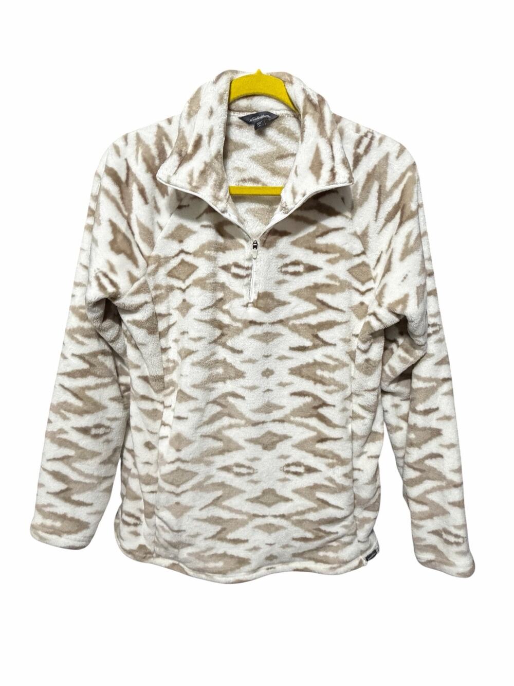 Eddie Bauer Fleece Pullover Womens Large Cream Taupe Aztec Quarter Zip Cozy